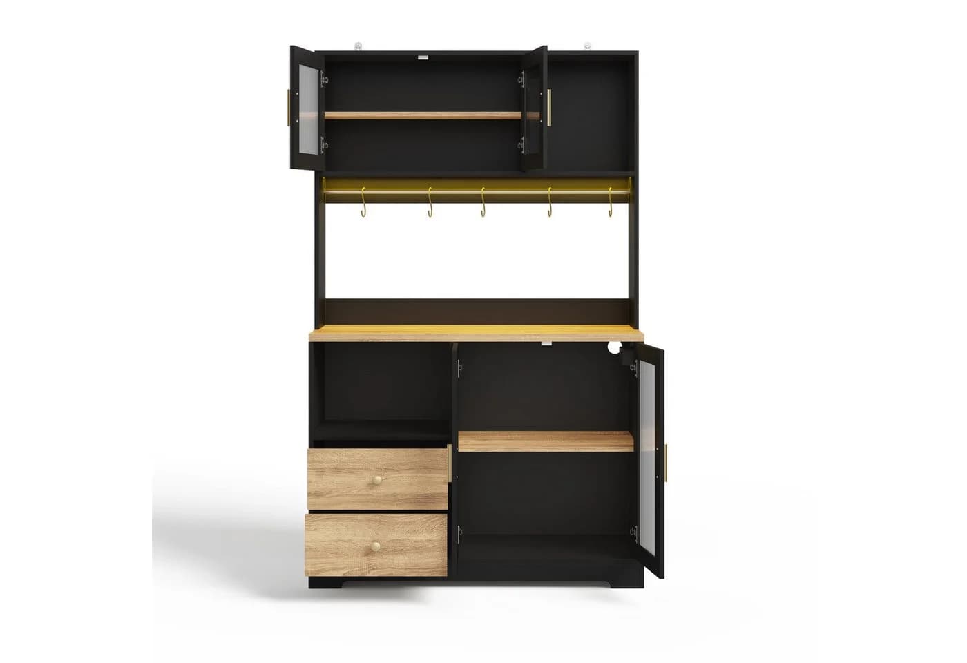 Flieks Küchenbuffet Hochschrank Holzoptik mit LED & Steckdose - Bild 5