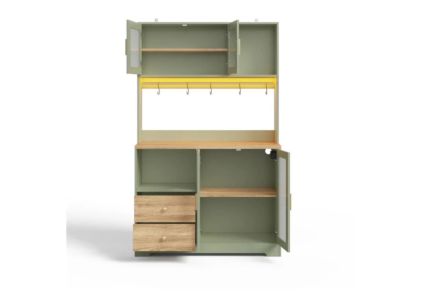 Flieks Küchenbuffet Hochschrank Grün mit Arbeitsplatte, LED & Steckdose - Bild 5
