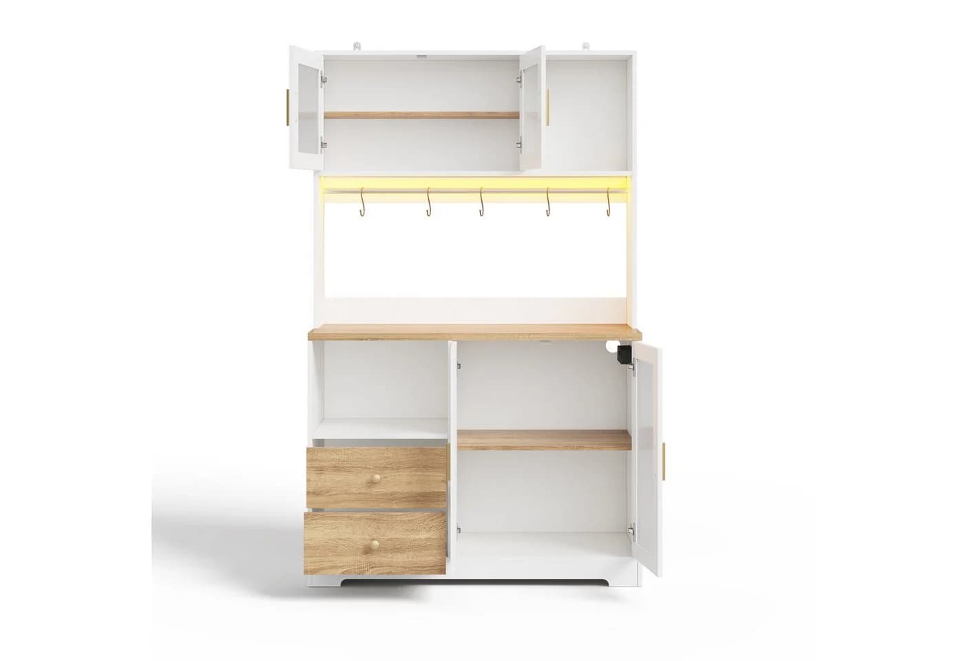 Flieks Küchenbuffet Hochschrank Weiß mit Arbeitsplatte, LED & Steckdose - Bild 5