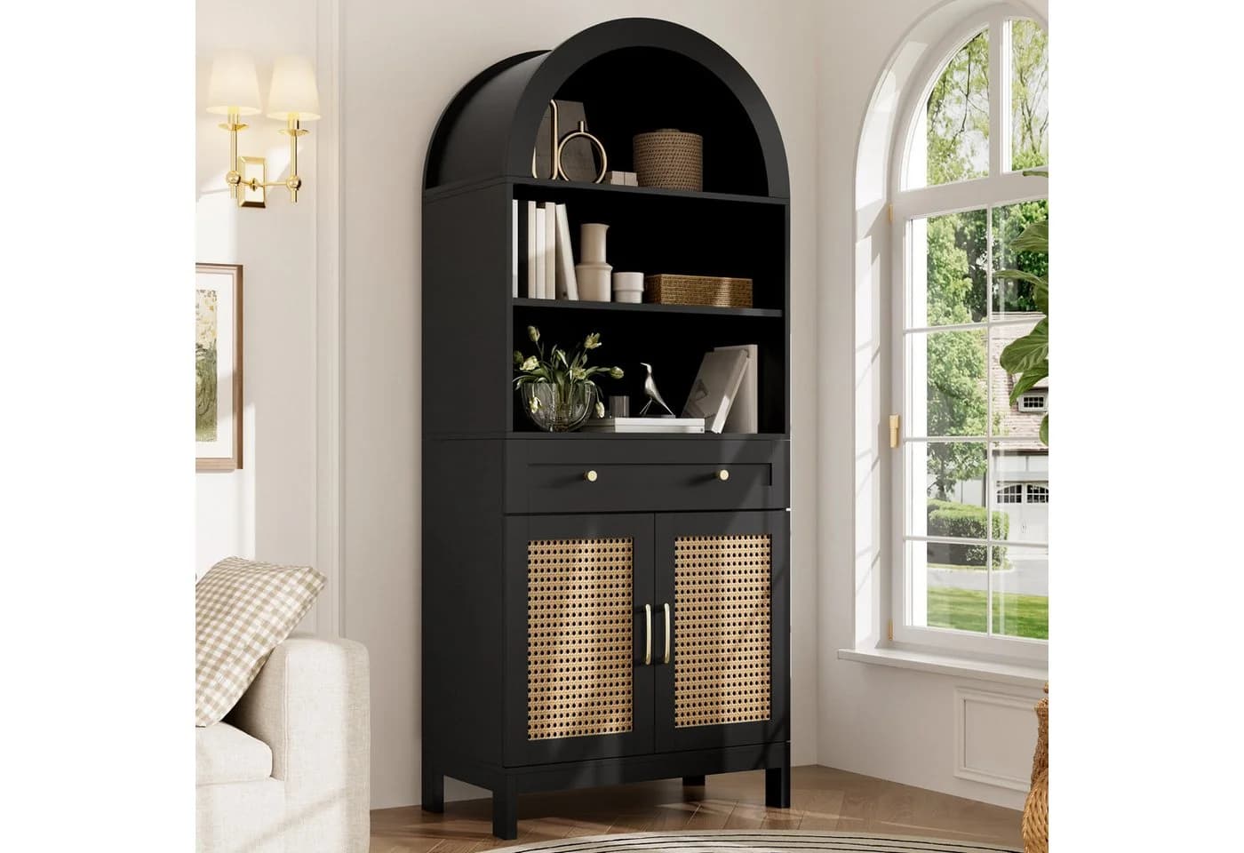 Flieks Hochschrank mit Rattan-Doppeltüren und verstellbaren Ablagen - Bild 2