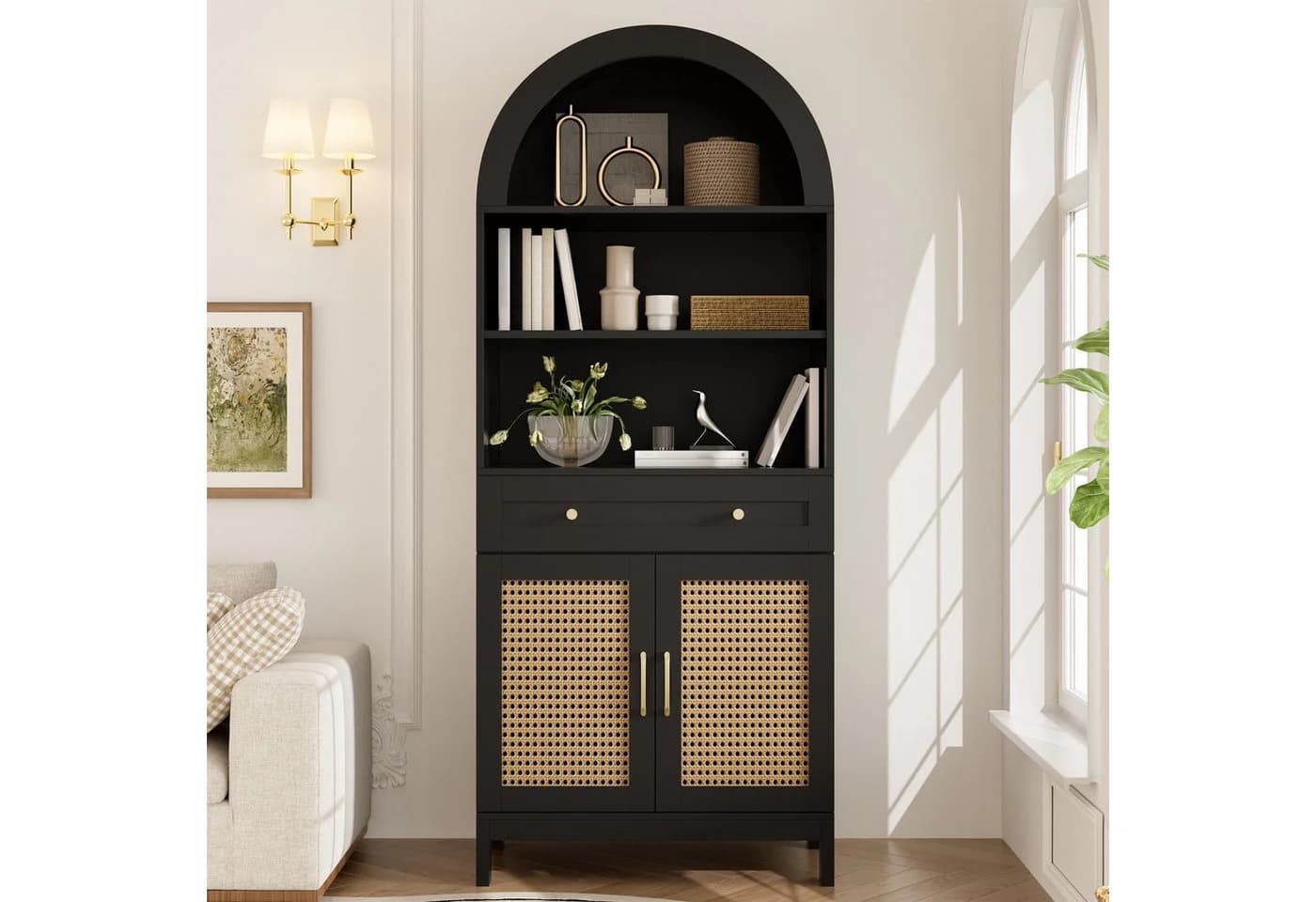 Flieks Hochschrank mit Rattan-Doppeltüren und verstellbaren Ablagen - Bild 3