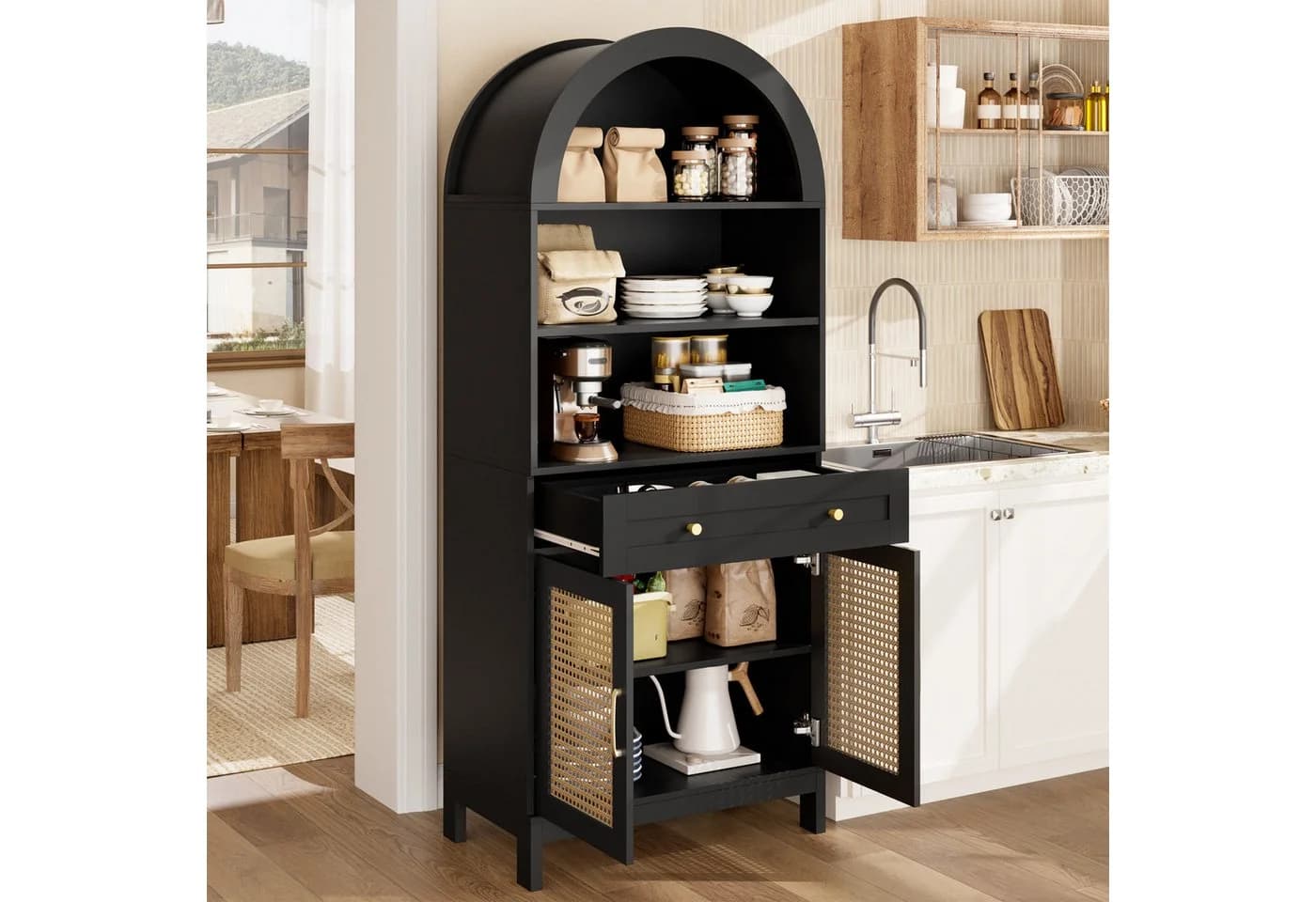 Flieks Hochschrank mit Rattan-Doppeltüren und verstellbaren Ablagen - Bild 4