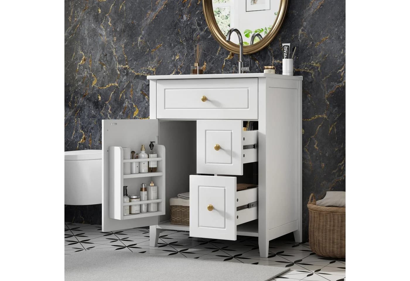 Flieks Waschtischunterschrank mit Keramik-Waschbecken Weiß Soft-Close - Bild 2