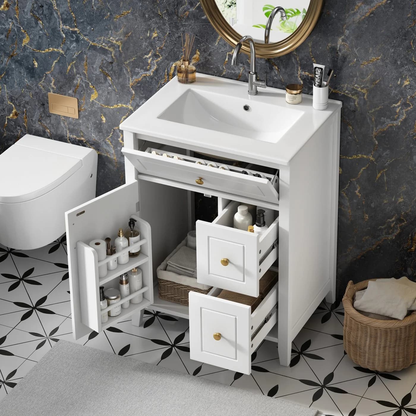 Flieks Waschtischunterschrank mit Keramik-Waschbecken Weiß Soft-Close - Bild 3