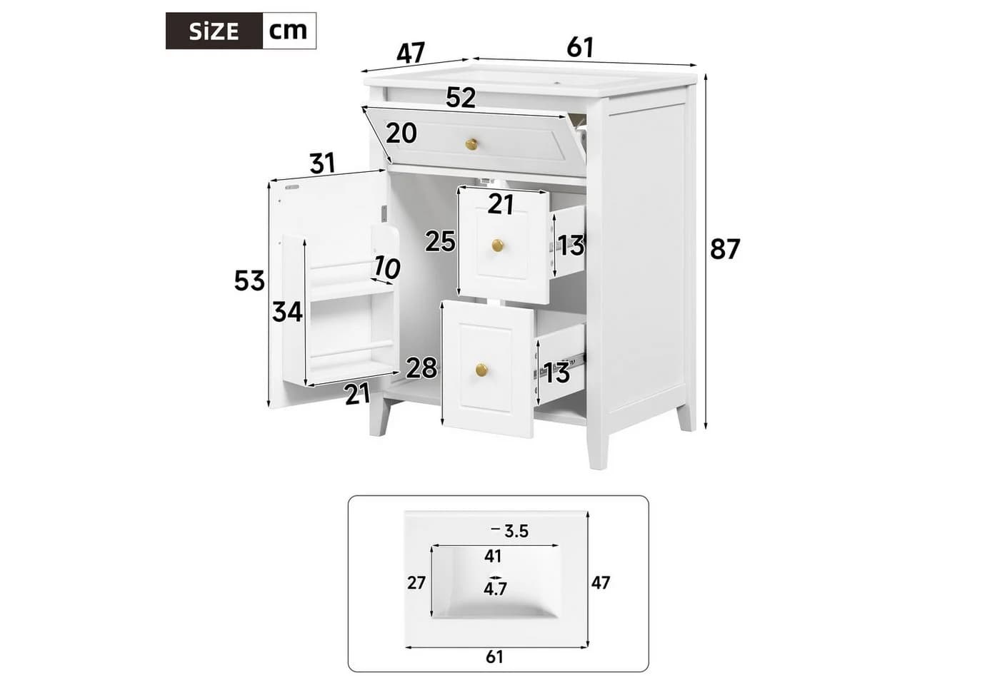 Flieks Waschtischunterschrank mit Keramik-Waschbecken Weiß Soft-Close - Bild 5