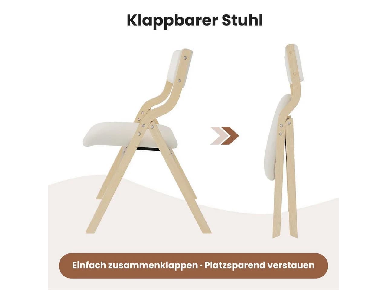 Flieks Klappbarer Polsterstuhl 2er Set Massivholz Leinen Beige - Bild 4