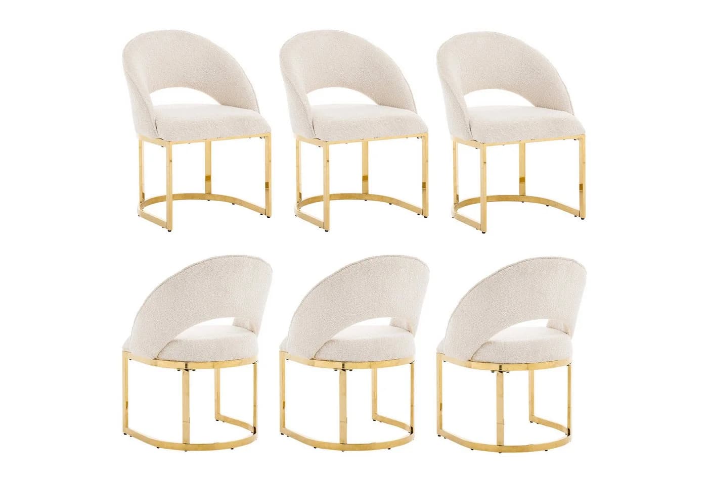 Flieks Esszimmerstuhl Freischwinger 6er Set Beige Gold Bouclé - Bild 3