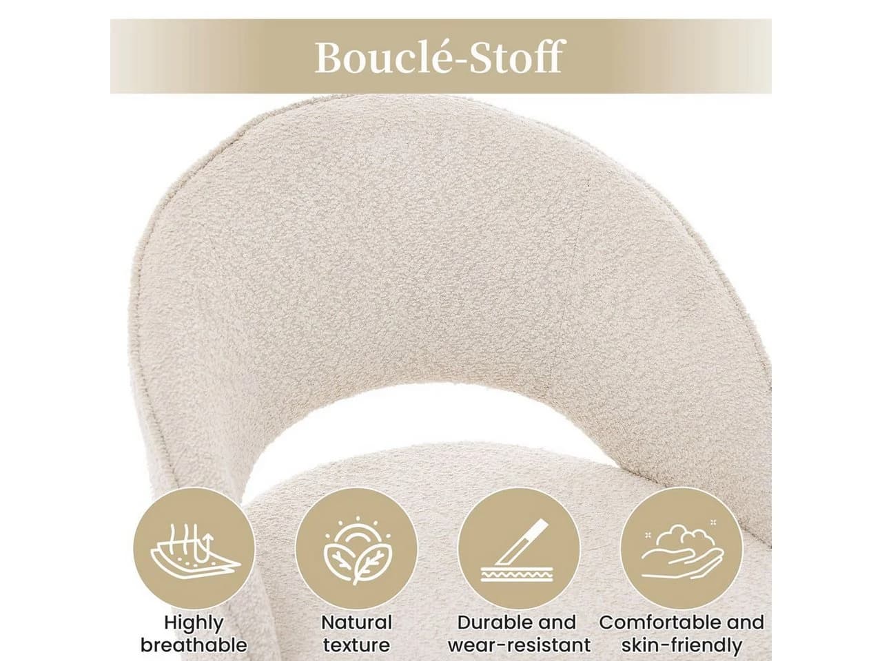 Flieks Esszimmerstuhl Freischwinger 6er Set Beige Gold Bouclé - Bild 5