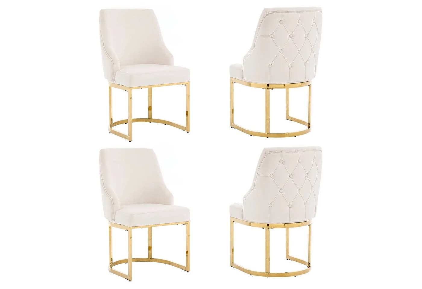Flieks Polsterstuhl Esszimmerstühle Freischwinger 4er Set Samtstoff Beige&Gold