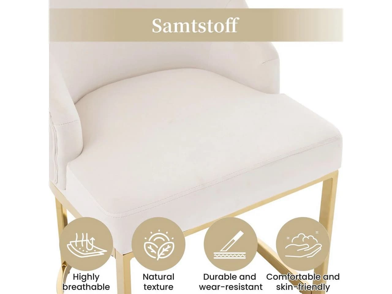 Flieks Polsterstuhl Esszimmerstühle Freischwinger 4er Set Samtstoff Beige&Gold - Bild 5