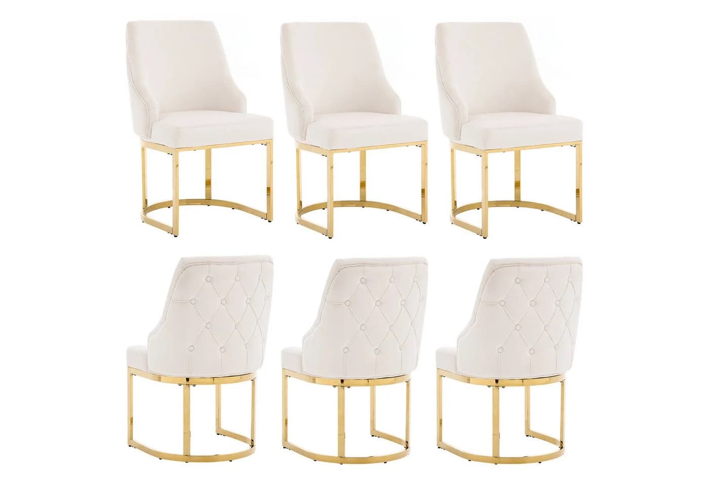Flieks Polsterstuhl Esszimmer Freischwinger 6er Set Samt Beige&Gold - Bild 3