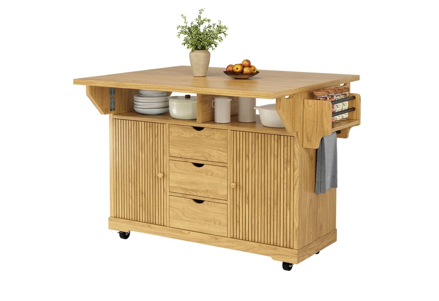 Flieks Küchenwagen Beige Holzoptik mit klappbaren Arbeitsplatten - Bild 5