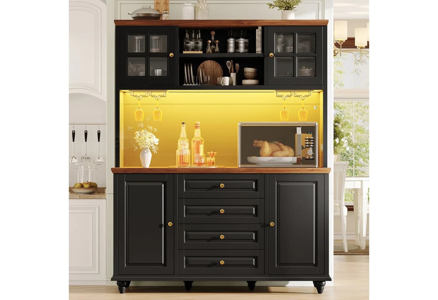 Flieks Küchenbuffet mit LED-Beleuchtung und Acryltüren Schwarz - Bild 3