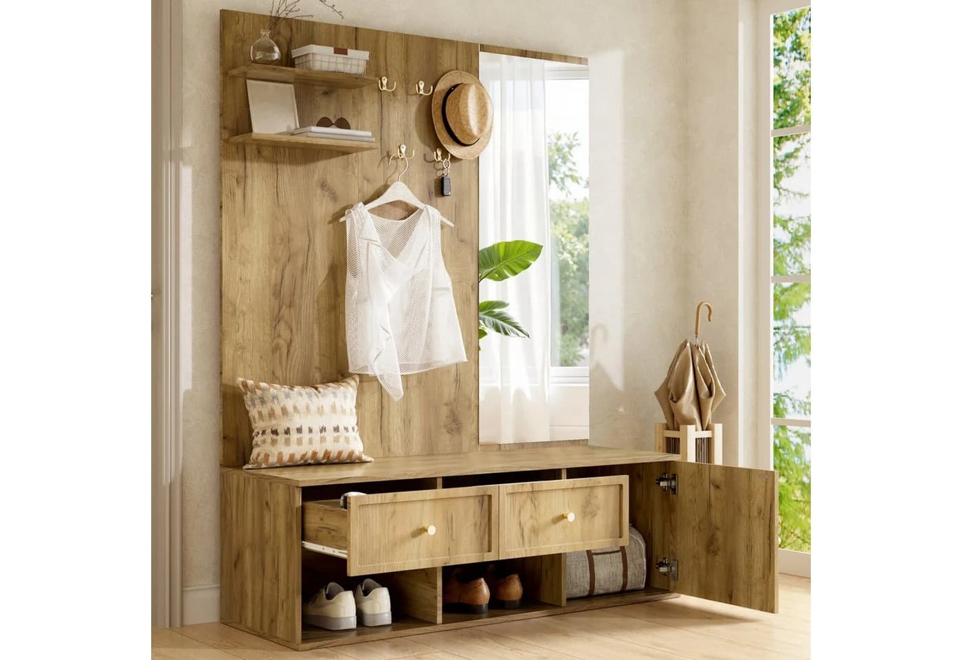 Flieks Wandgarderobe mit Schubladen, Sitzbank & Spiegel - Bild 3
