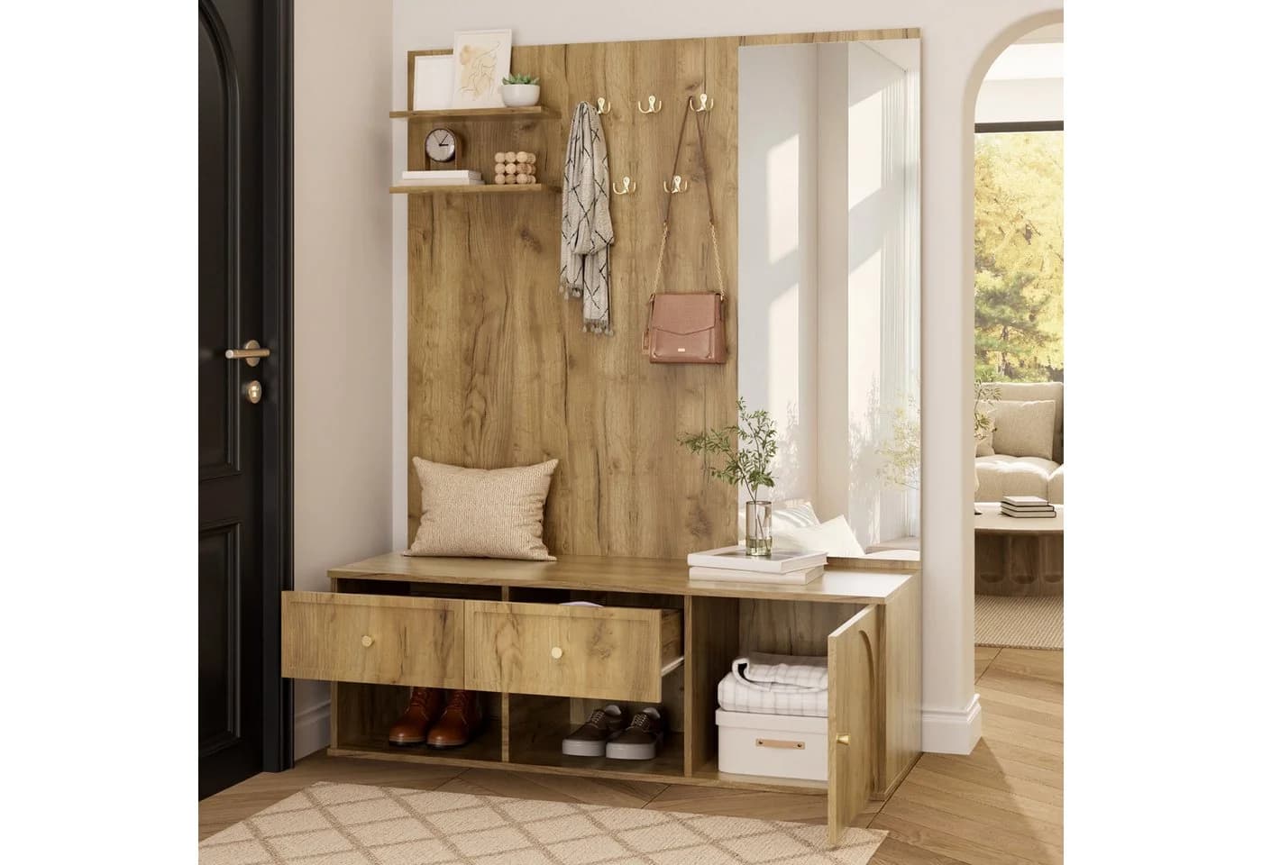 Flieks Wandgarderobe mit Schubladen, Sitzbank & Spiegel - Bild 4