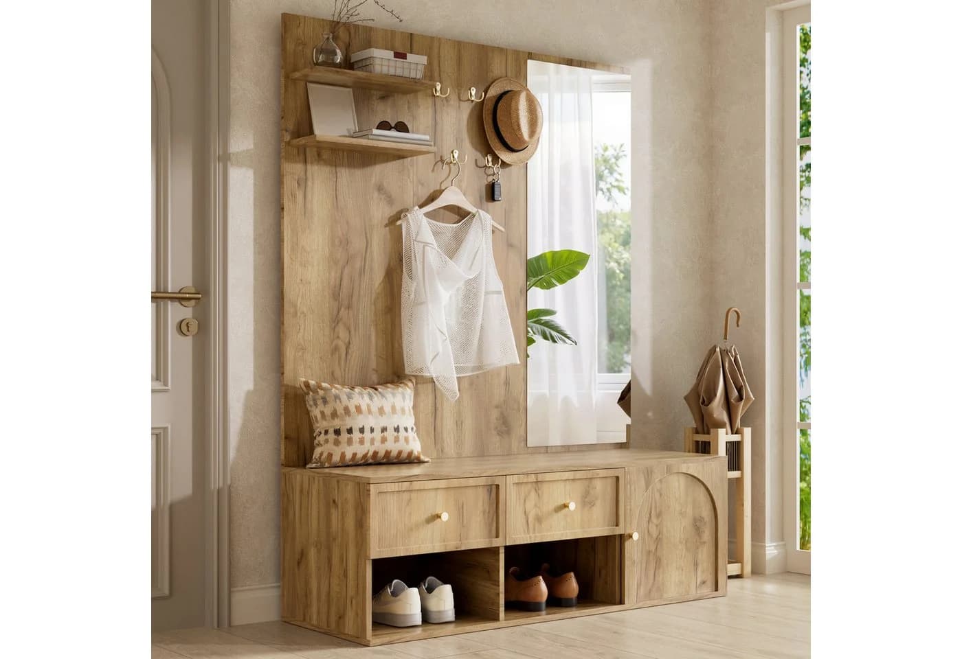 Flieks Wandgarderobe mit Schubladen, Sitzbank & Spiegel - Bild 5
