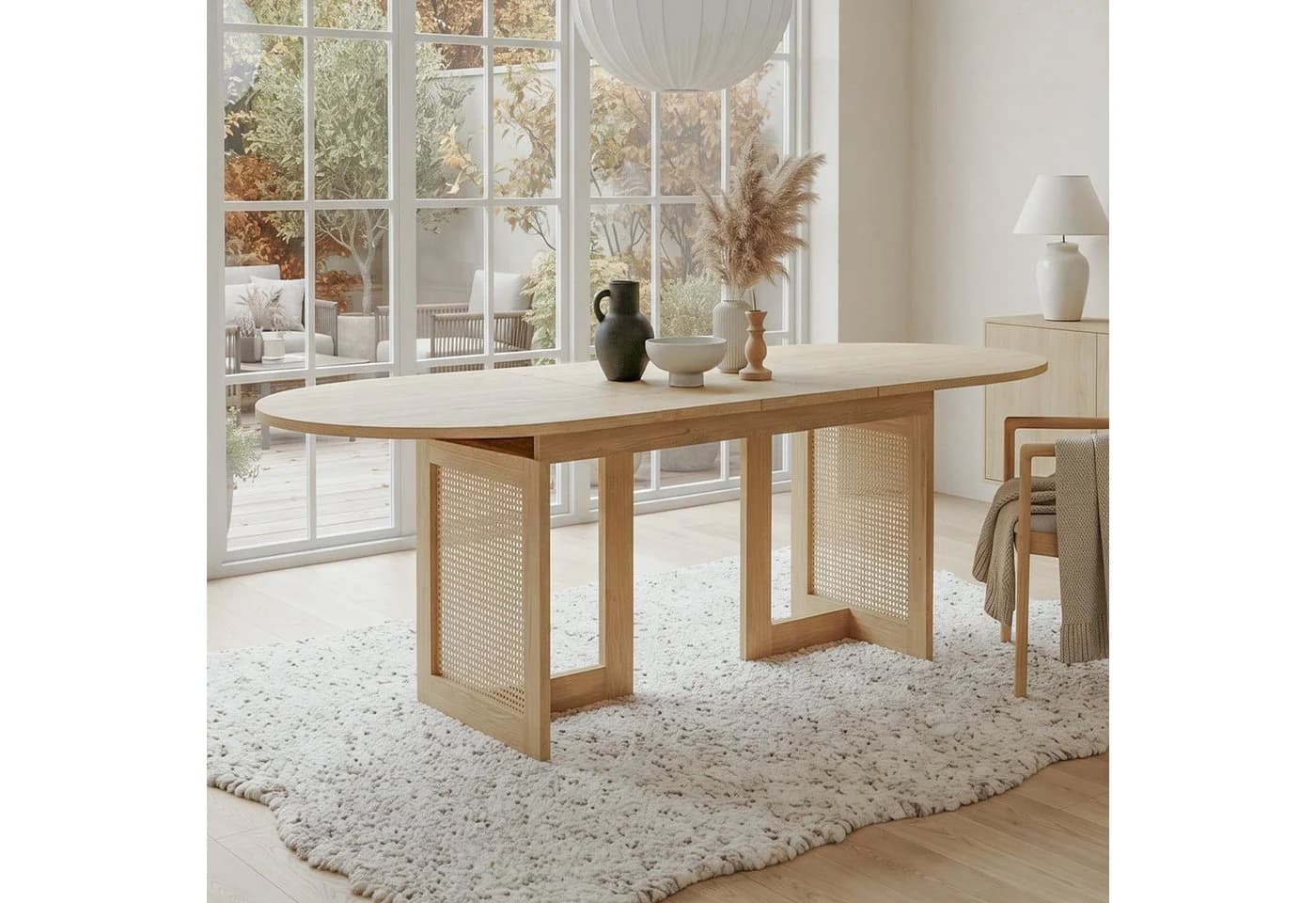 Flieks Esstisch ausziehbar Rattan Holzoptik Beige Oval - Bild 2