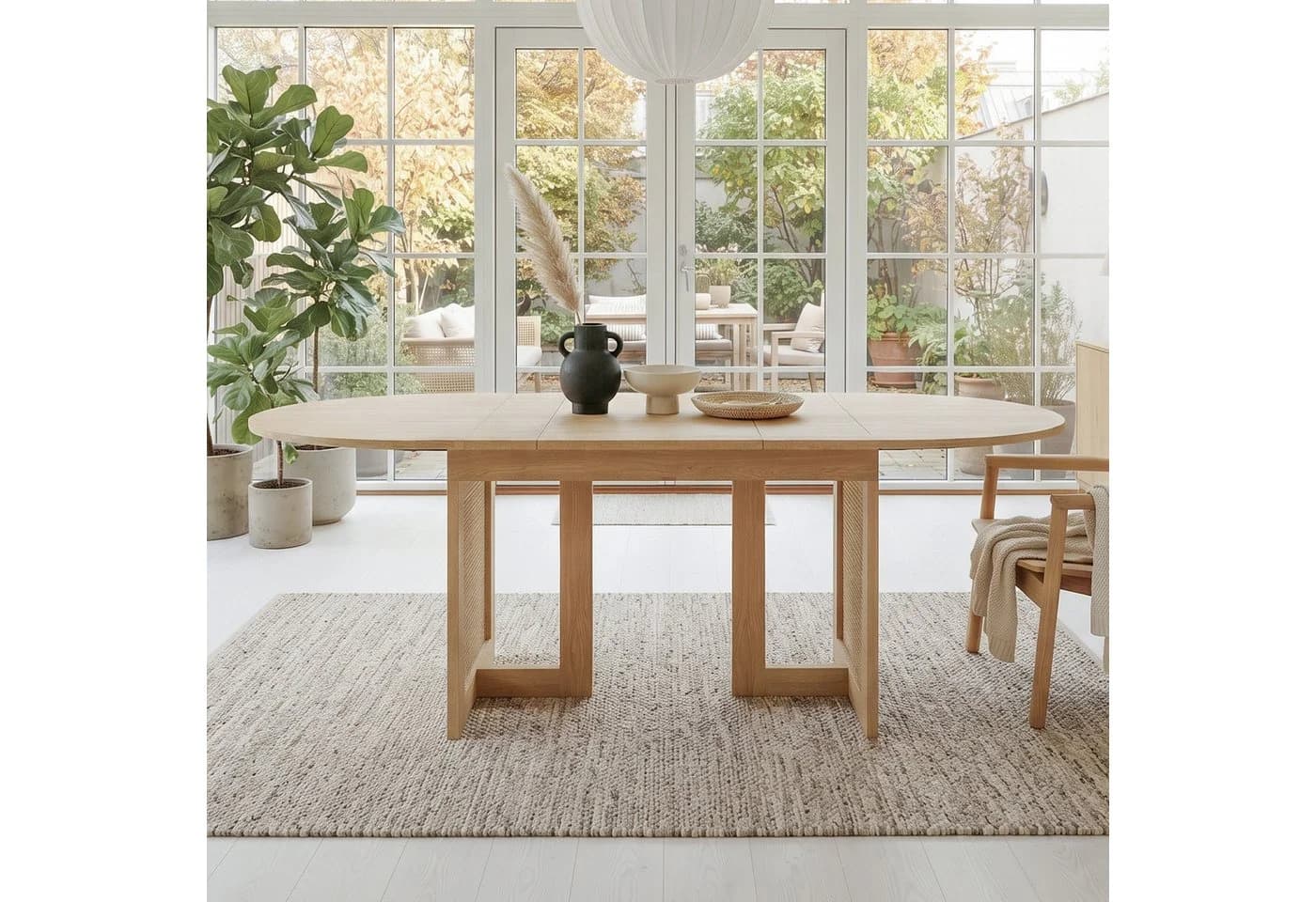 Flieks Esstisch ausziehbar Rattan Holzoptik Beige Oval - Bild 3