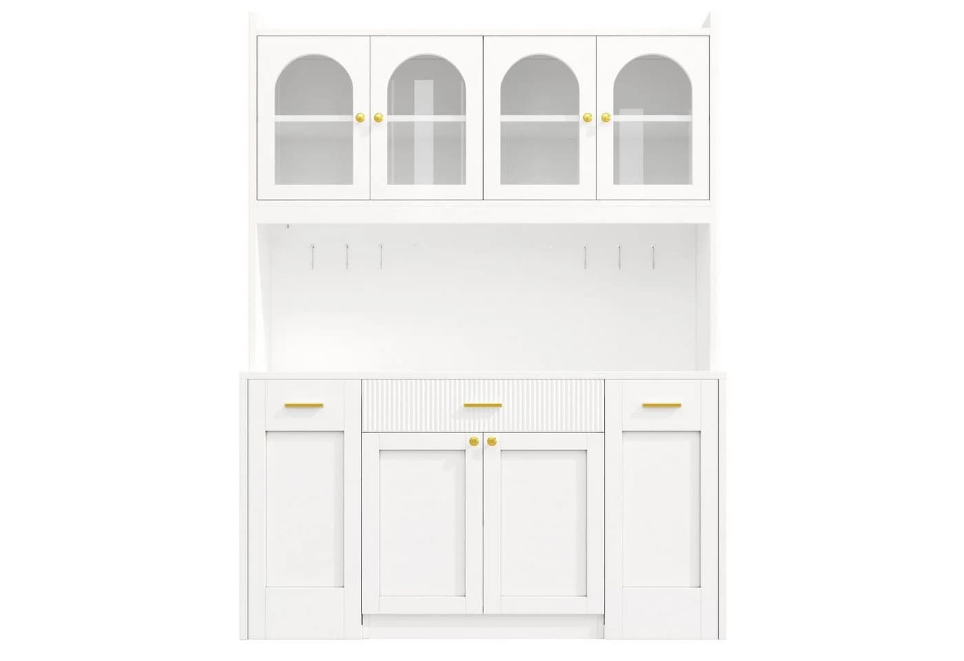 Flieks Küchenbuffet Hochschrank Weiß mit LED-Beleuchtung und 4 Glastüren - Bild 4