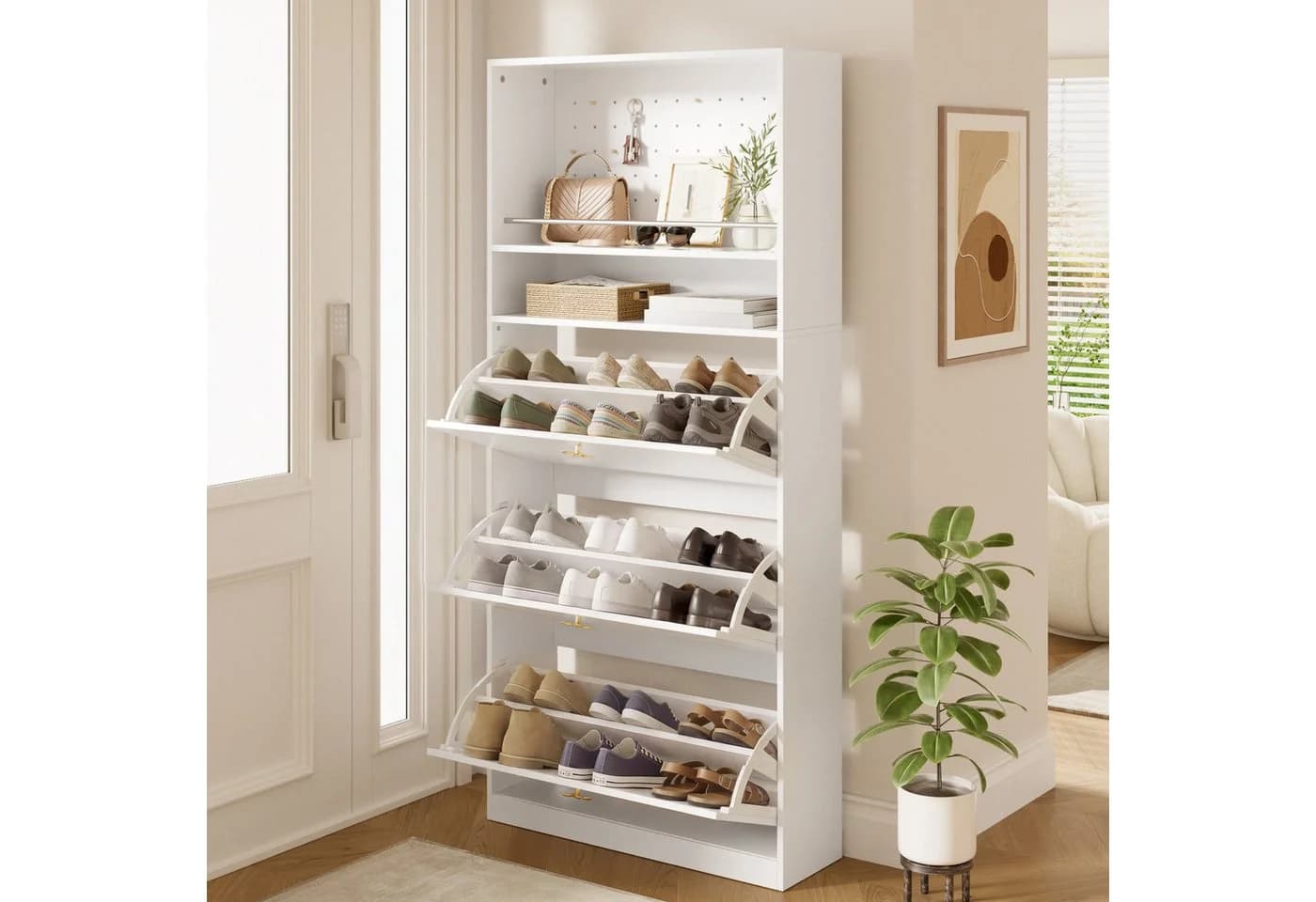 Flieks Schuhschrank Weiß mit Lochwand und Klappen