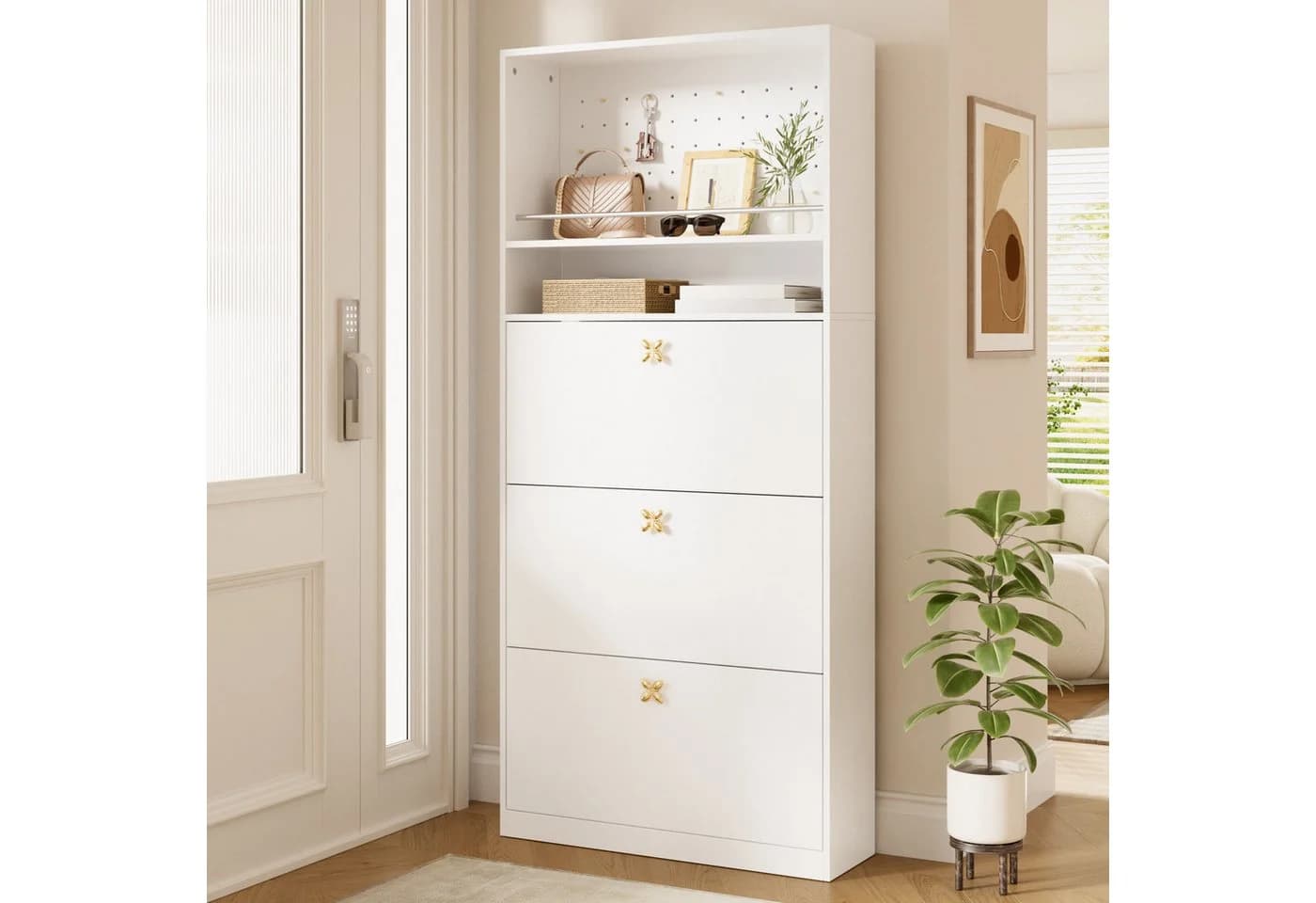 Flieks Schuhschrank Weiß mit Lochwand und Klappen - Bild 2