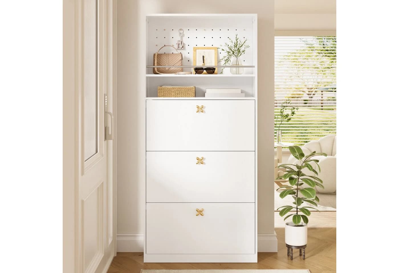 Flieks Schuhschrank Weiß mit Lochwand und Klappen - Bild 3