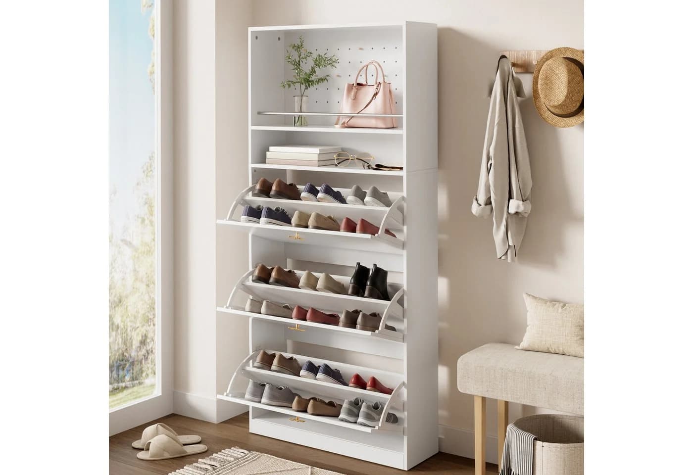 Flieks Schuhschrank Weiß mit Lochwand und Klappen - Bild 4