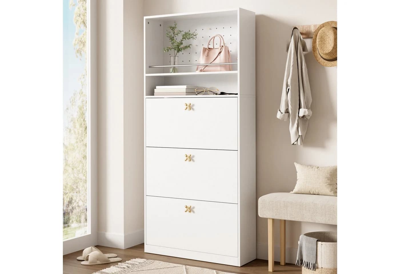 Flieks Schuhschrank Weiß mit Lochwand und Klappen - Bild 5