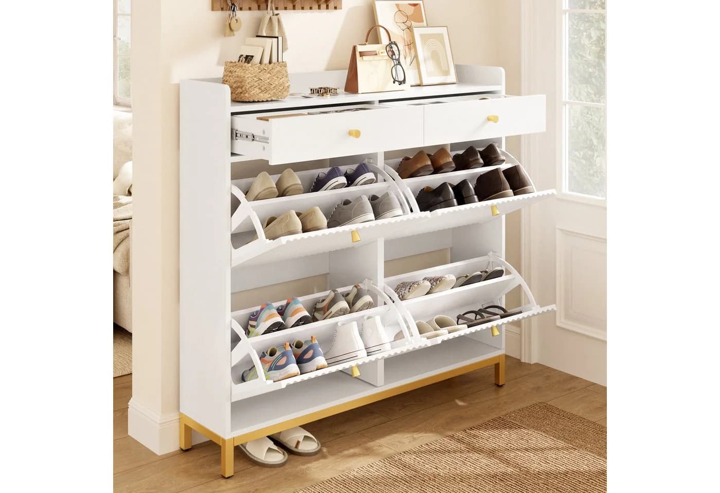 Flieks Schuhschrank Weiß mit 4 Klappen & Metallgriffen - Bild 4