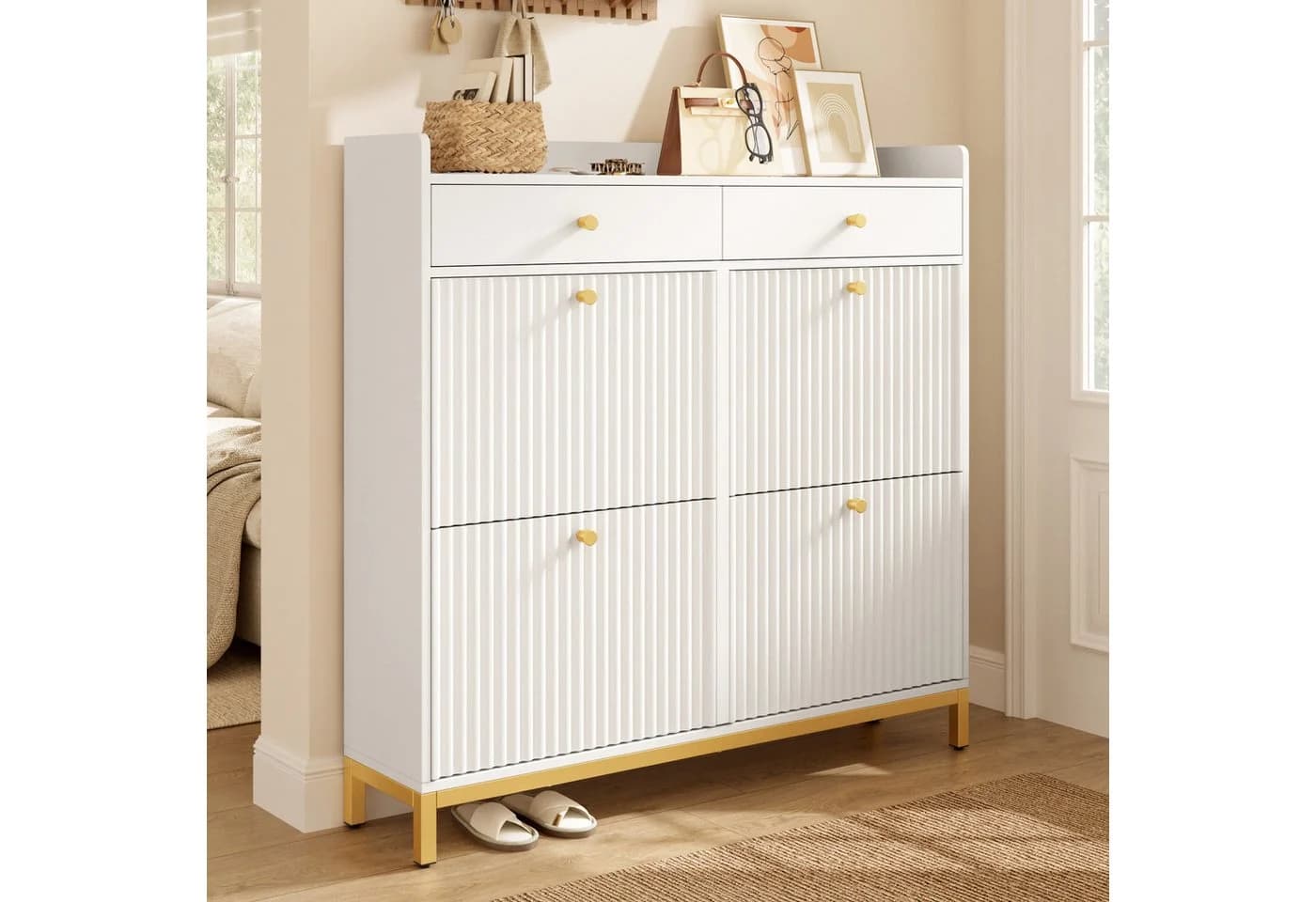 Flieks Schuhschrank Weiß mit 4 Klappen & Metallgriffen - Bild 5