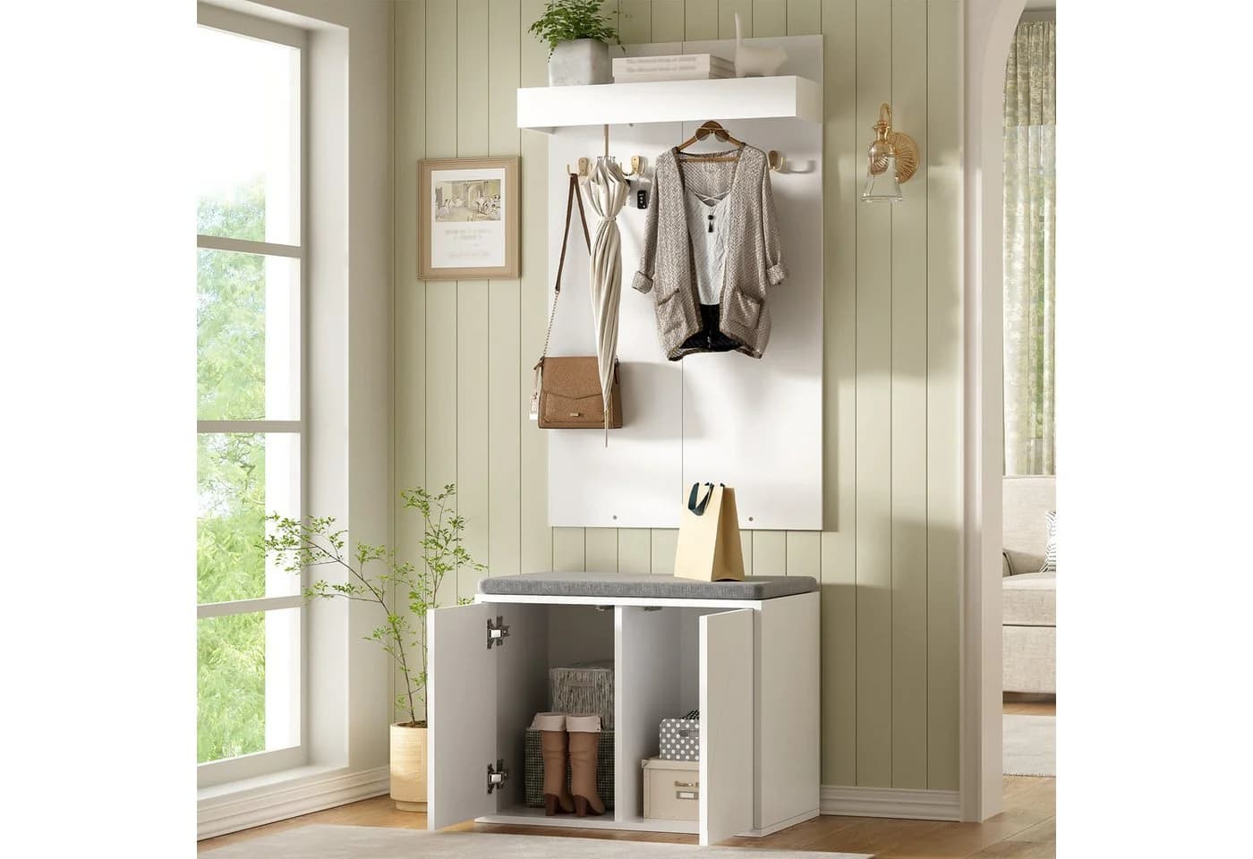 Flieks Garderoben-Set mit Schuhbank und 8 Haken Weiß - Bild 4