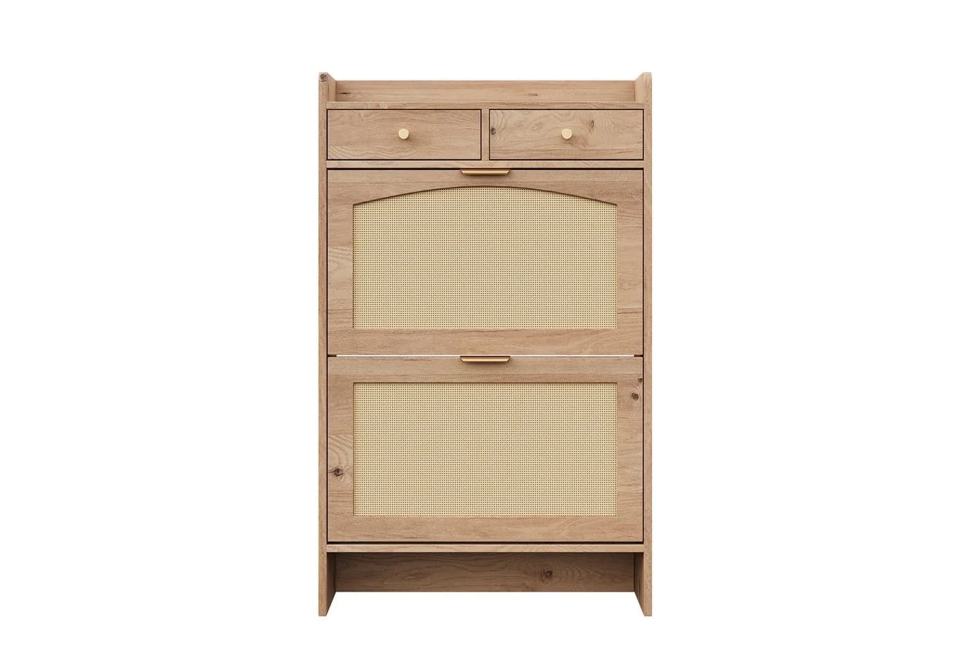Flieks Schuhschrank mit Rattan-Klappen und Arbeitsplatte Holzoptik - Bild 5