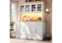 Flieks Küchenbuffet Hochschrank Weiß mit LED-Beleuchtung und Glastüren Bild 2