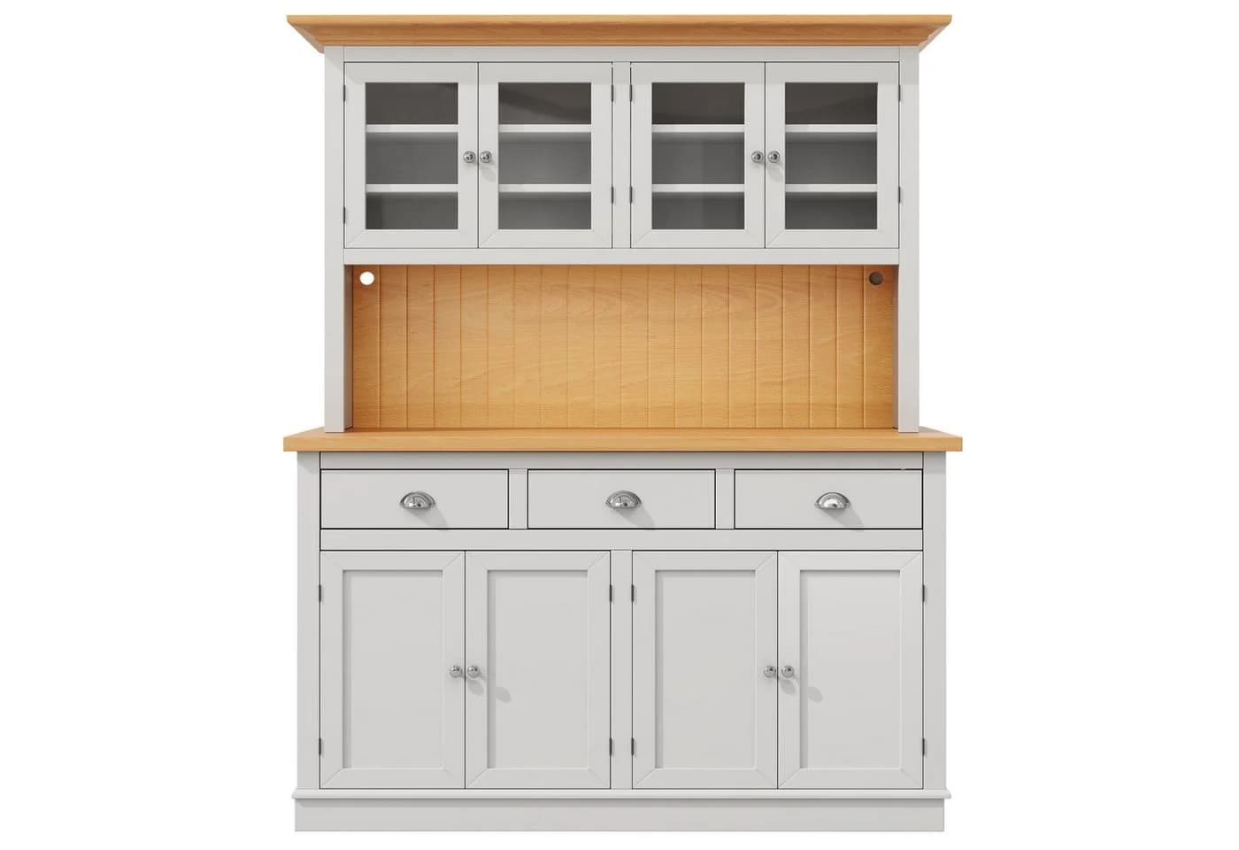 Flieks Küchenbuffet Hochschrank Weiß mit LED-Beleuchtung und Glastüren - Bild 4
