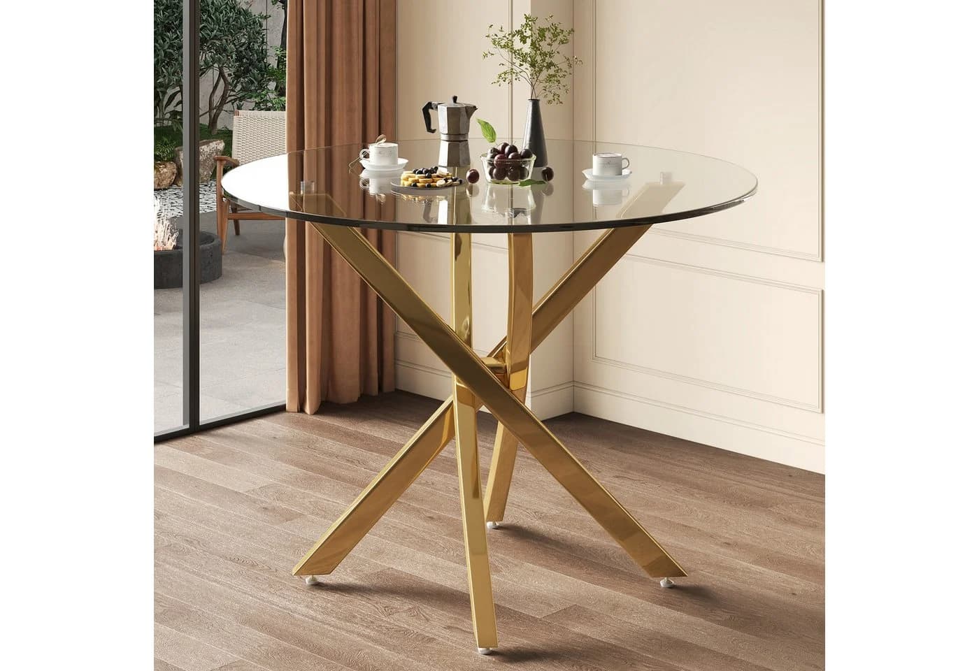 Flieks Runder Esstisch Glas Metall Gold Modern - Bild 2