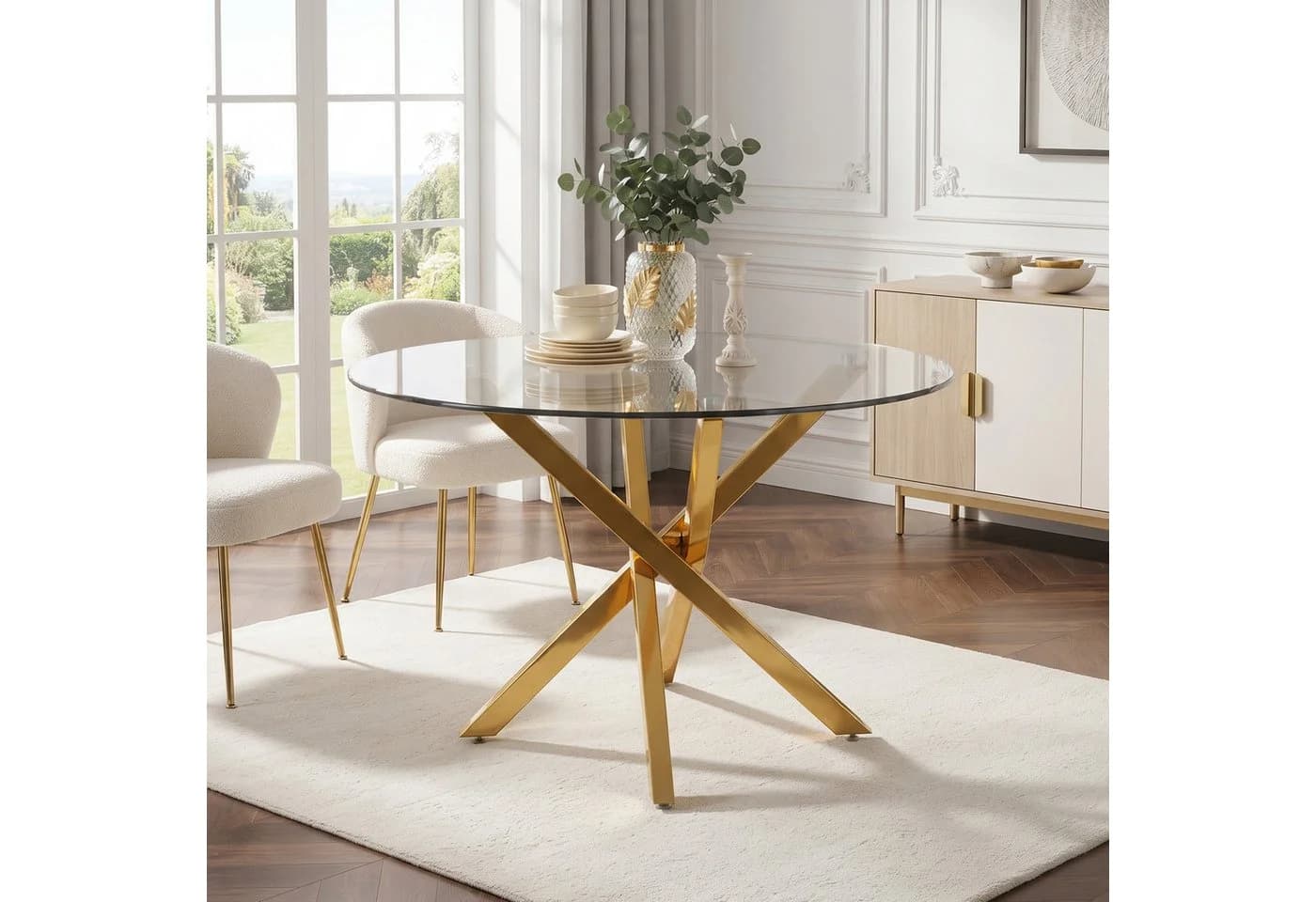 Flieks Runder Esstisch Glas Metall Gold Modern - Bild 3