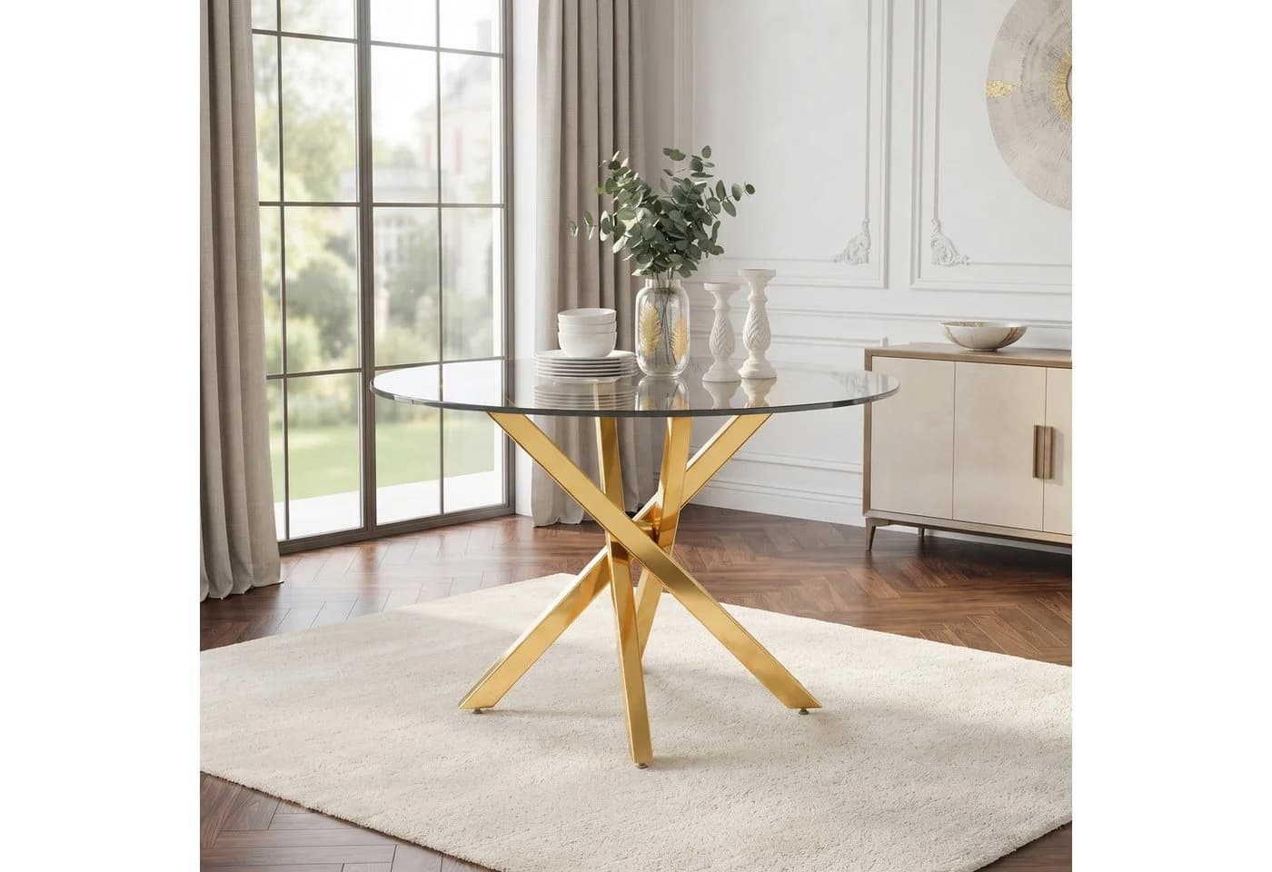 Flieks Runder Esstisch Glas Metall Gold Modern - Bild 4