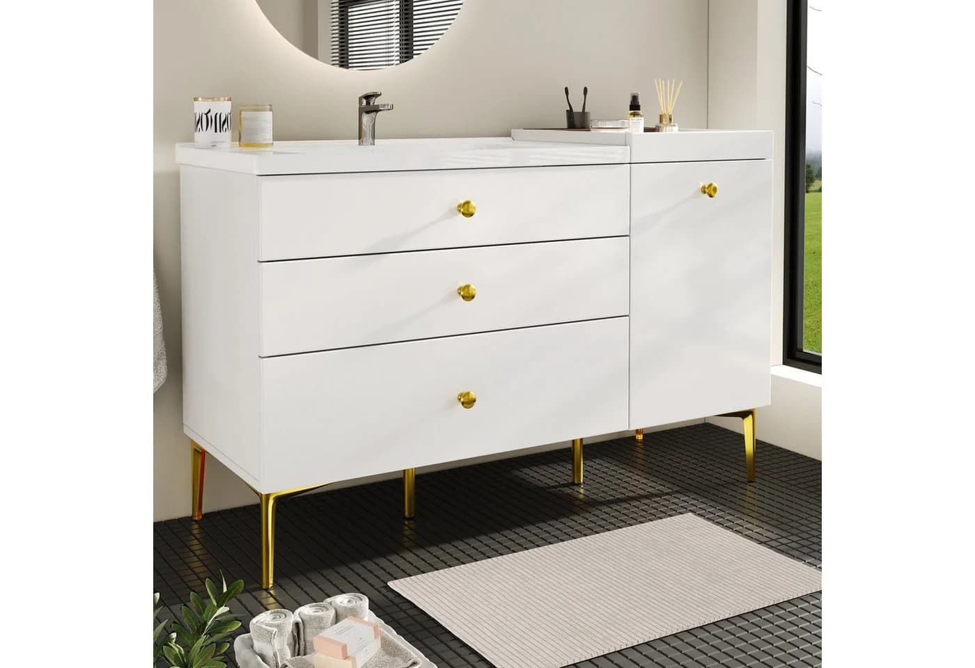 Flieks Waschtisch 120 cm mit 3 Schubladen und Keramik-Waschbecken