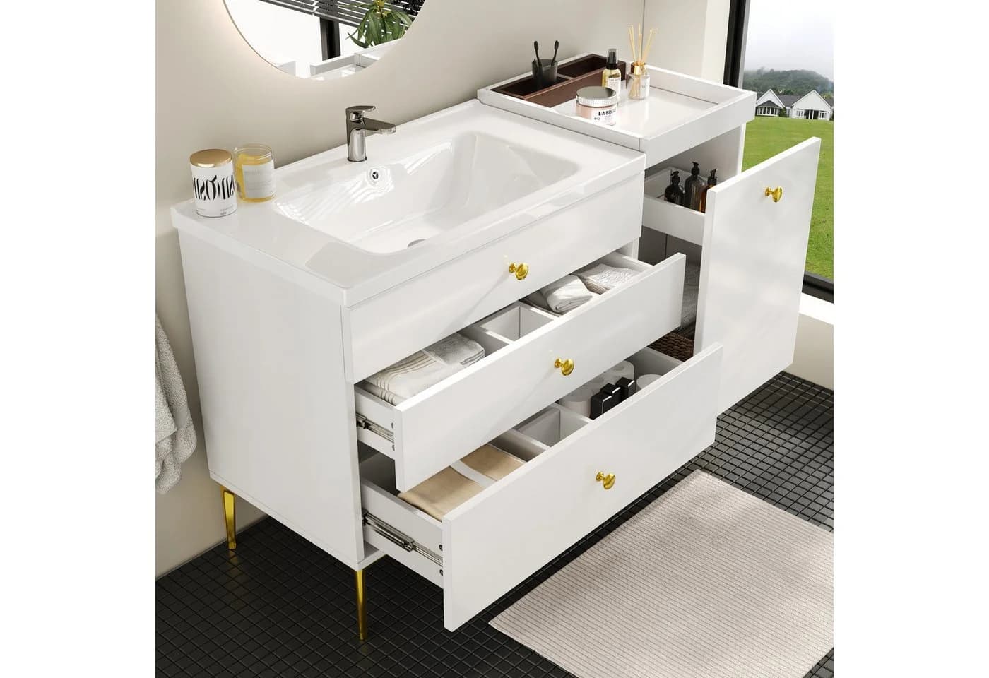 Flieks Waschtisch 120 cm mit 3 Schubladen und Keramik-Waschbecken - Bild 2