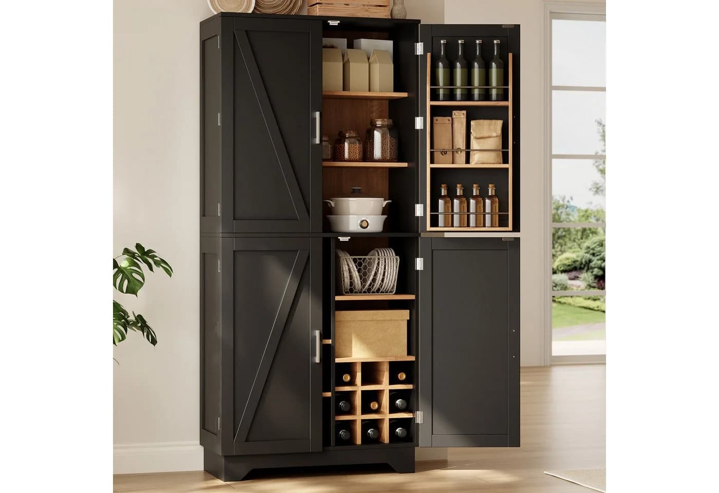 Flieks Hochschrank mit Weinregal & Scheunentor-Türen Schwarz - Bild 2