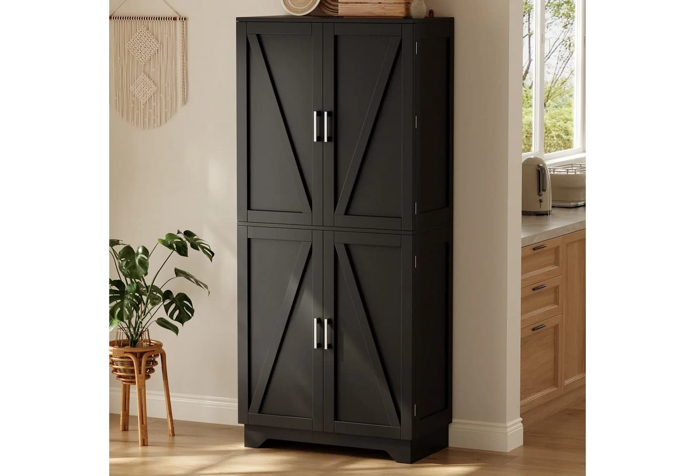 Flieks Hochschrank mit Weinregal & Scheunentor-Türen Schwarz - Bild 3