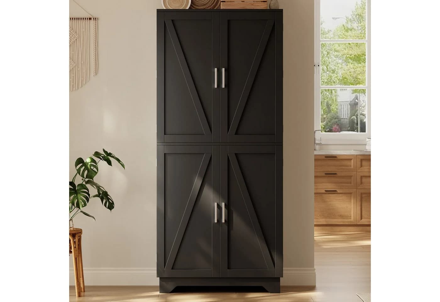 Flieks Hochschrank mit Weinregal & Scheunentor-Türen Schwarz - Bild 4
