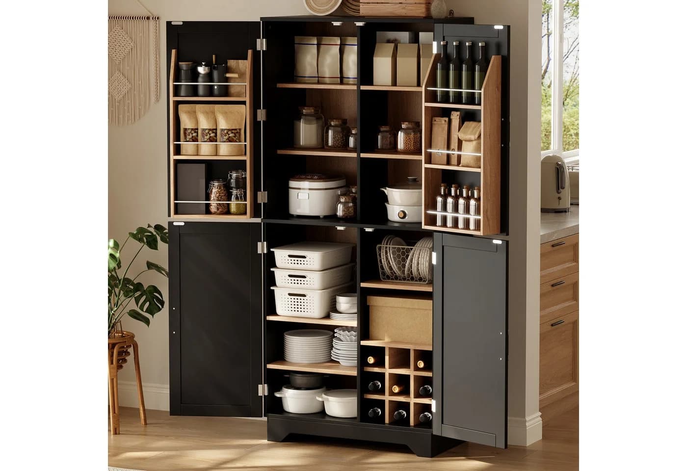 Flieks Hochschrank mit Weinregal & Scheunentor-Türen Schwarz - Bild 5