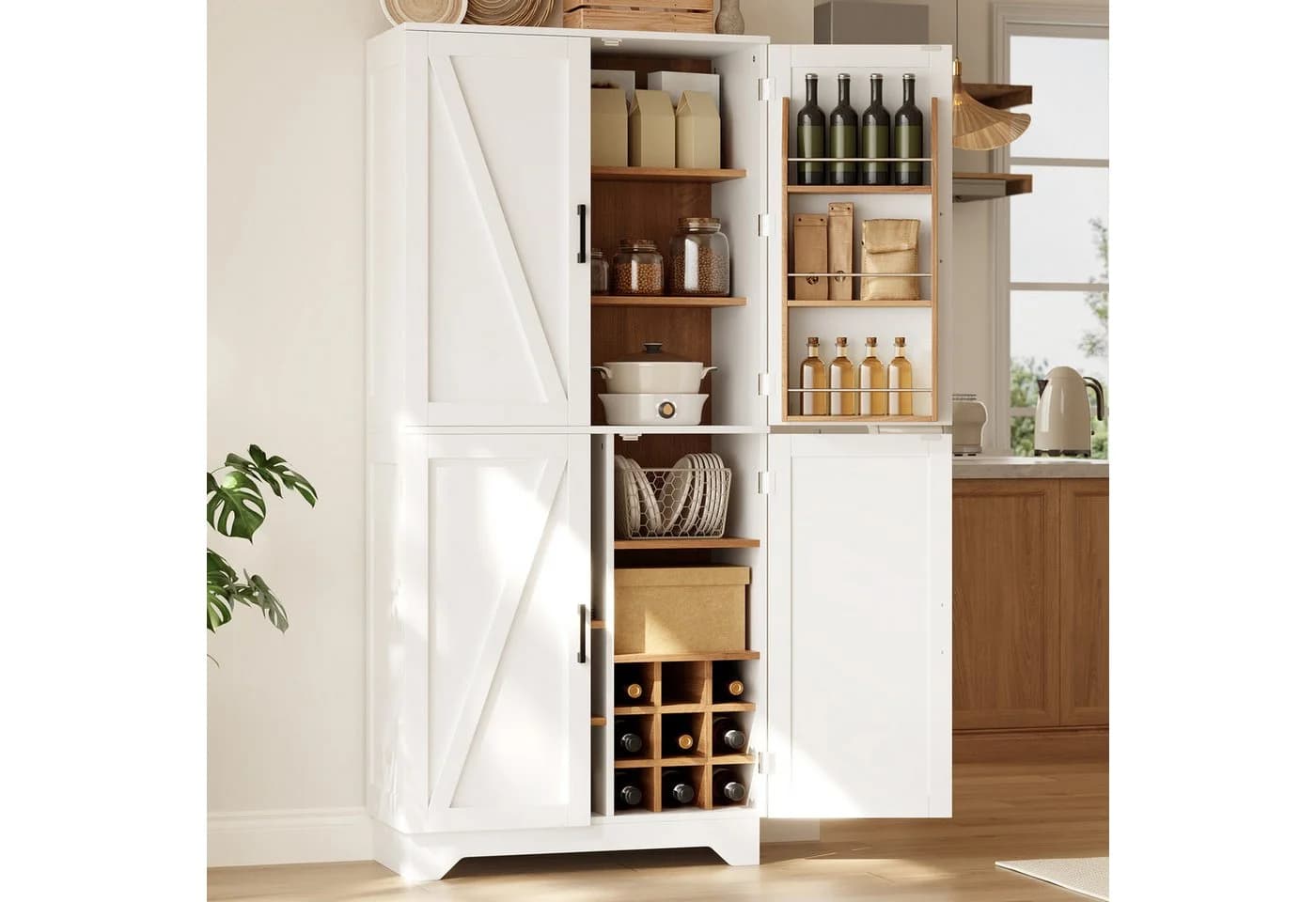 Flieks Hochschrank Weiß mit Scheunentor-Türen & Weinregal - Bild 2