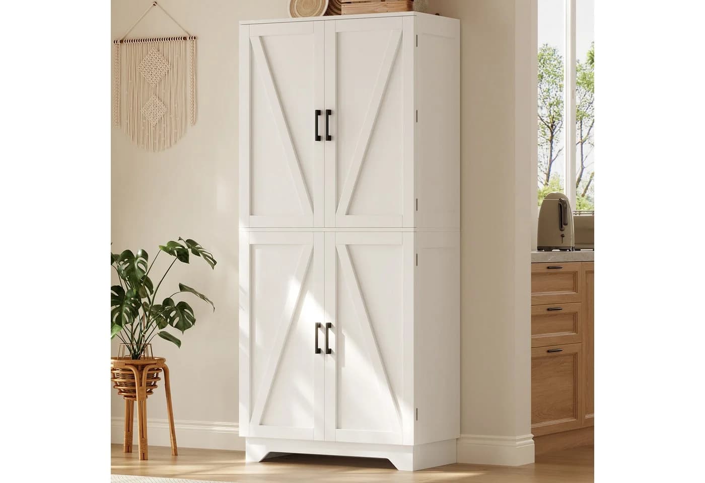 Flieks Hochschrank Weiß mit Scheunentor-Türen & Weinregal - Bild 3