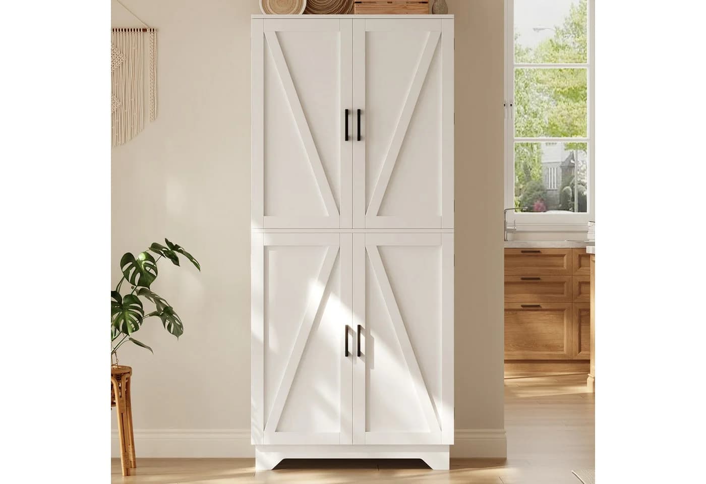 Flieks Hochschrank Weiß mit Scheunentor-Türen & Weinregal - Bild 4