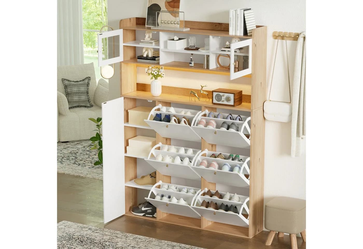 Flieks Schuhschrank Weiß mit LED-Beleuchtung und Glastüren - Bild 4