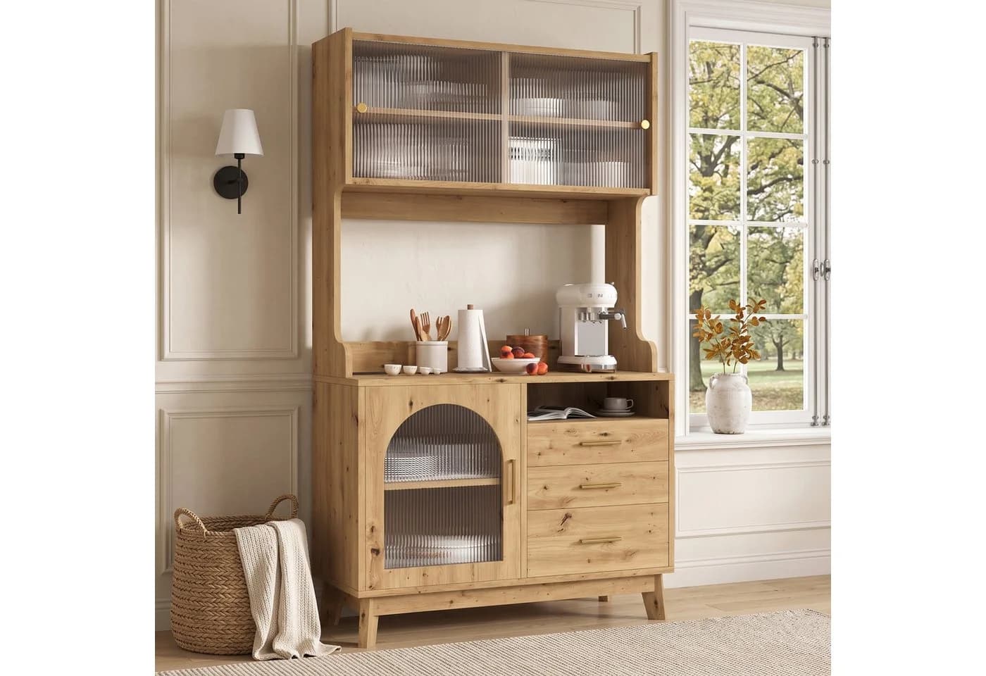 Flieks Küchenbuffet Hochschrank mit Steckdosen und Schubladen - Bild 3