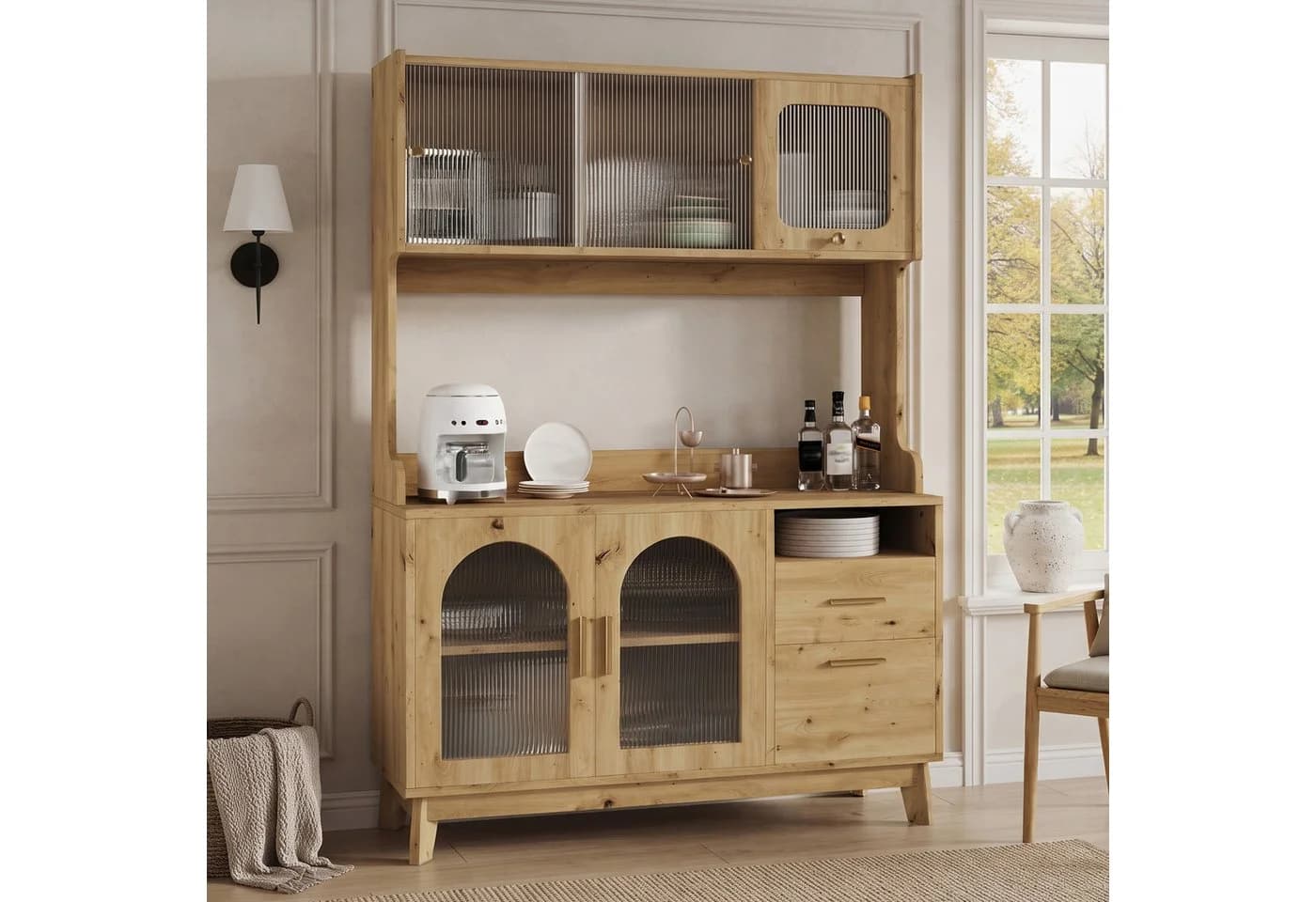 Flieks Küchenbuffet Hochschrank Weiß mit Arbeitsplatte und Steckdosen - Bild 3