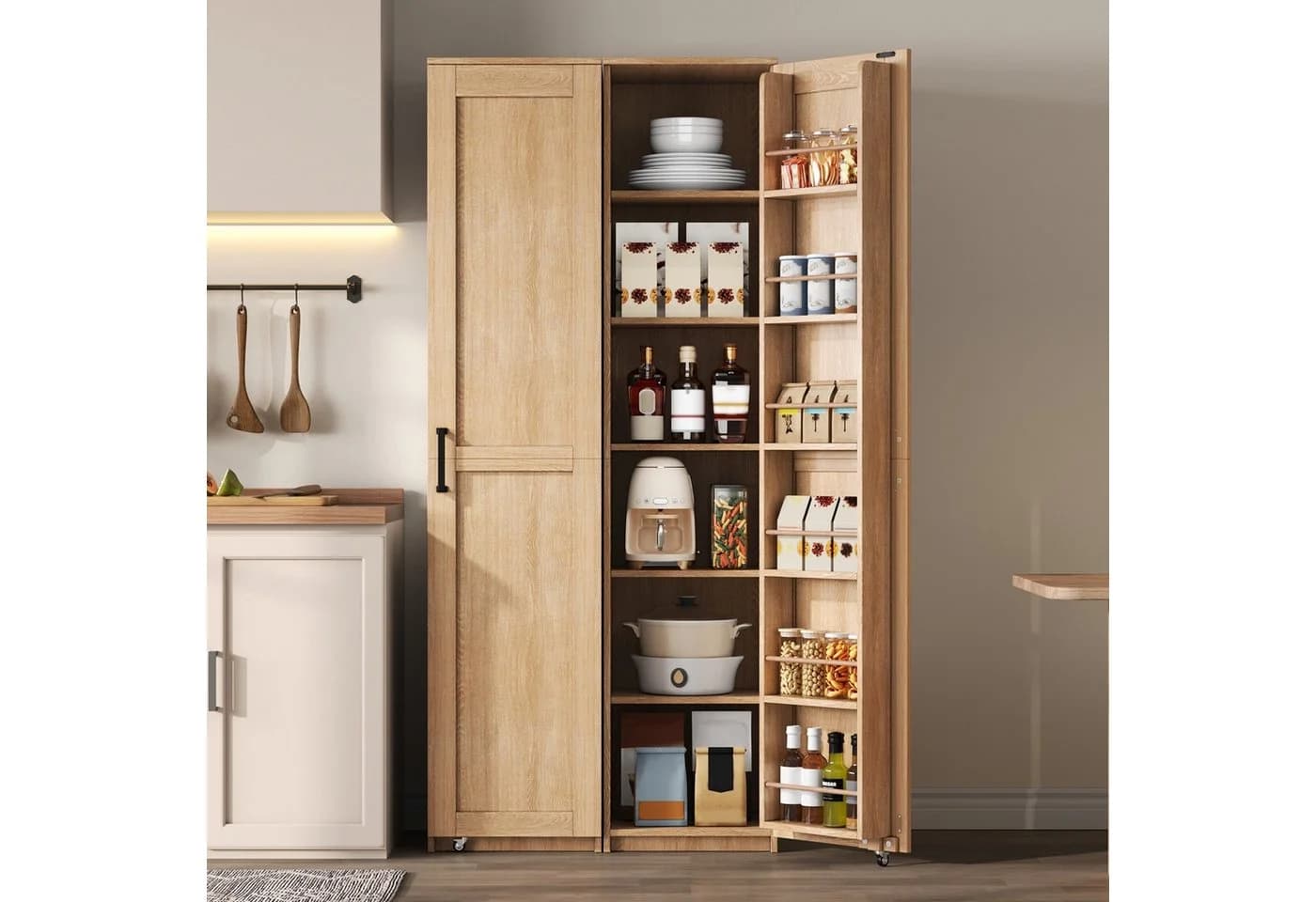 Flieks Hochschrank Vorratsschrank 6 Fächer Beige - Bild 4